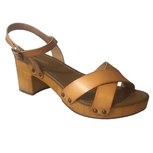 CUSHIONAIRE Sandals Women's Size 9 Honey Slate Faux Wood Block Heel - Picture 3 of 12